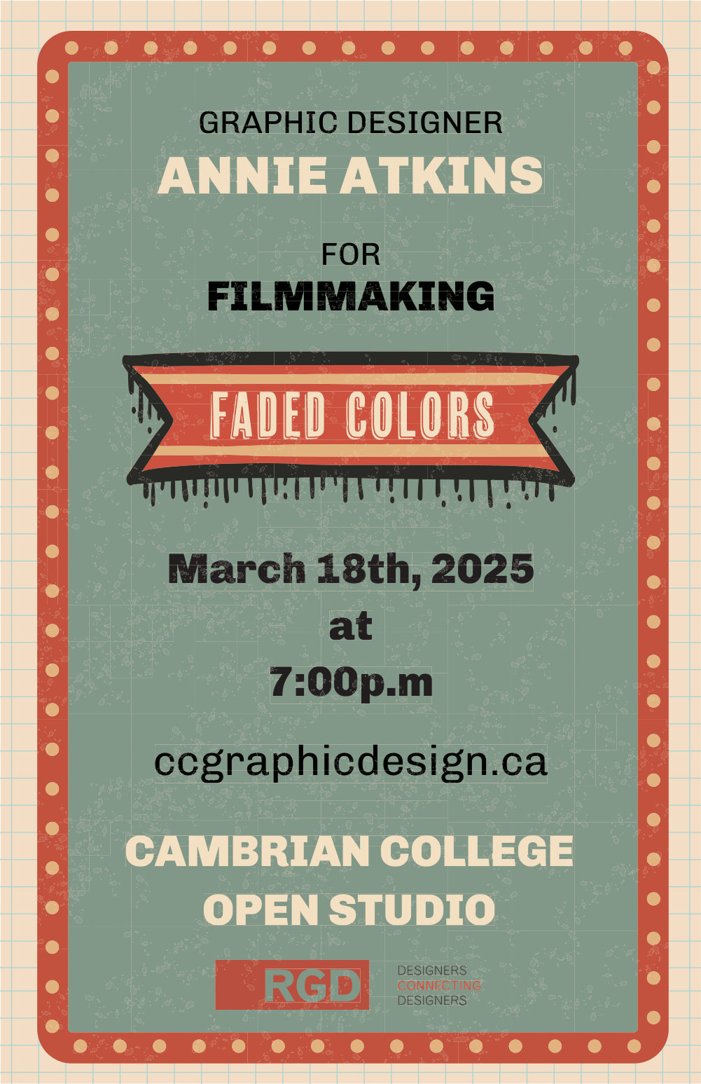 Poster for Annie Atkins, Faded Colors, framed by a border of marquee lights