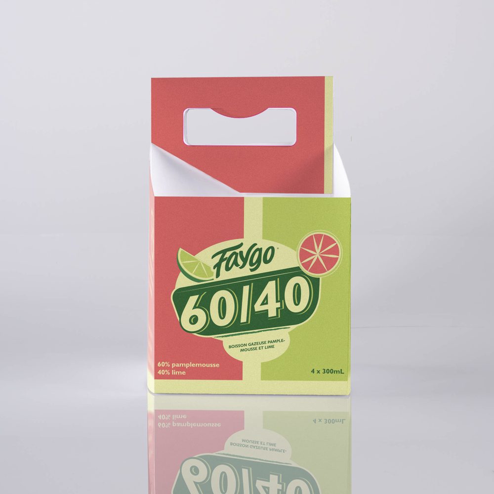 Front of the carrier in French, with the 60/40 logo and 4 x 300 mL