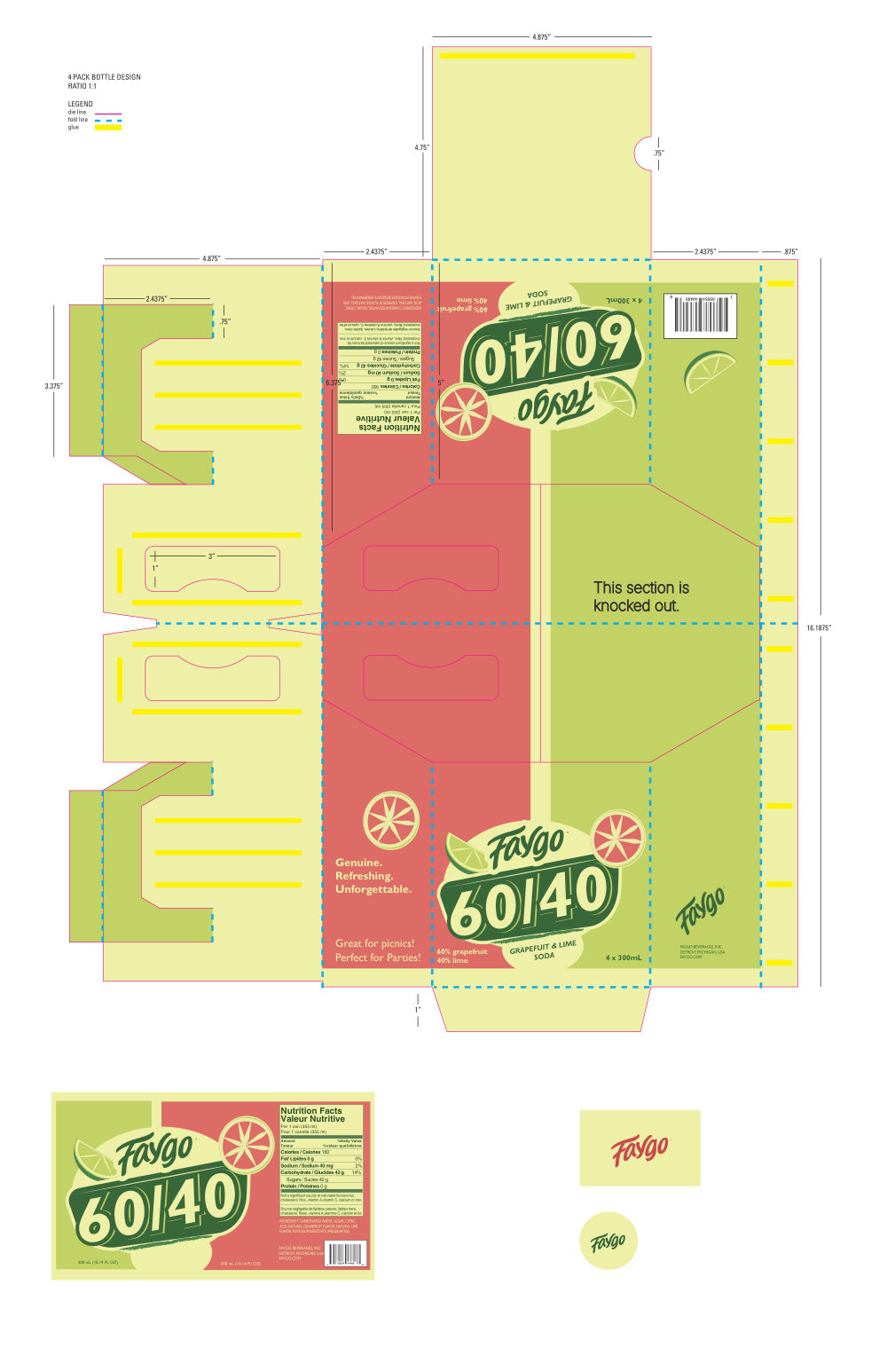 First digital draft of the flat artwork, with both faces of the carrier in English