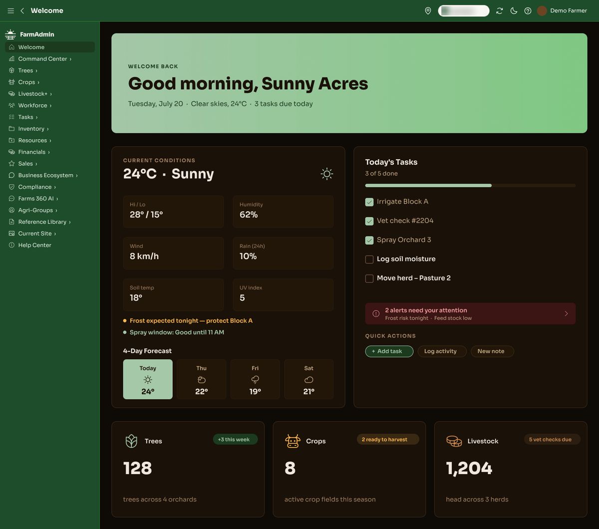 The same welcome screen in the dark theme