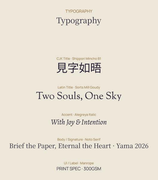 Type specimens for Chinese and Japanese titles, Latin titles, accents and body text