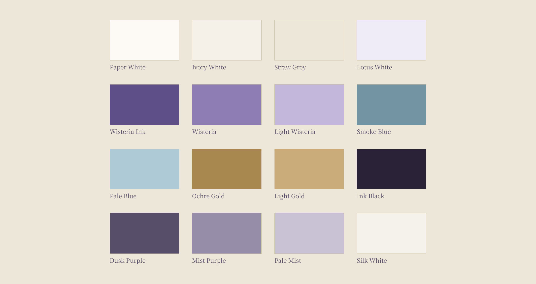 The 16-colour palette, from Paper White to Silk White