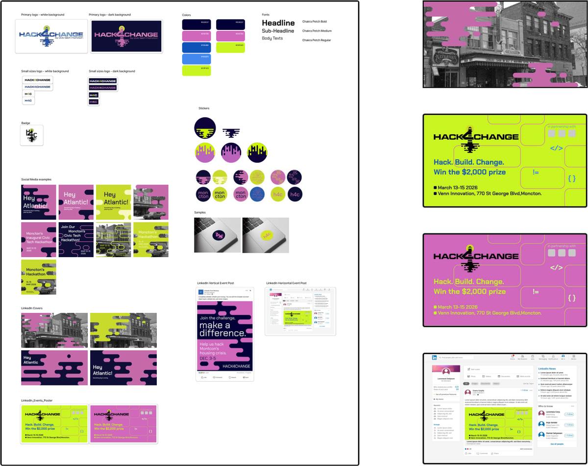 hack4change campaign kit with logo versions, colors, icons, social posts and banners