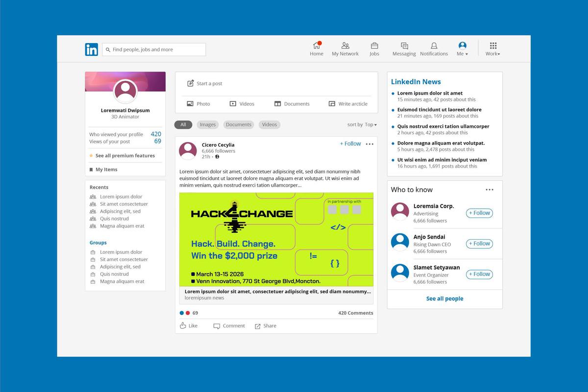 hack4change event post in a LinkedIn feed mockup