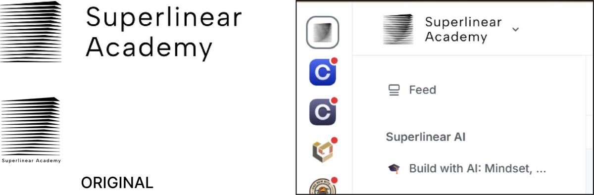 The original Superlinear Academy logo, on its own and in the app sidebar