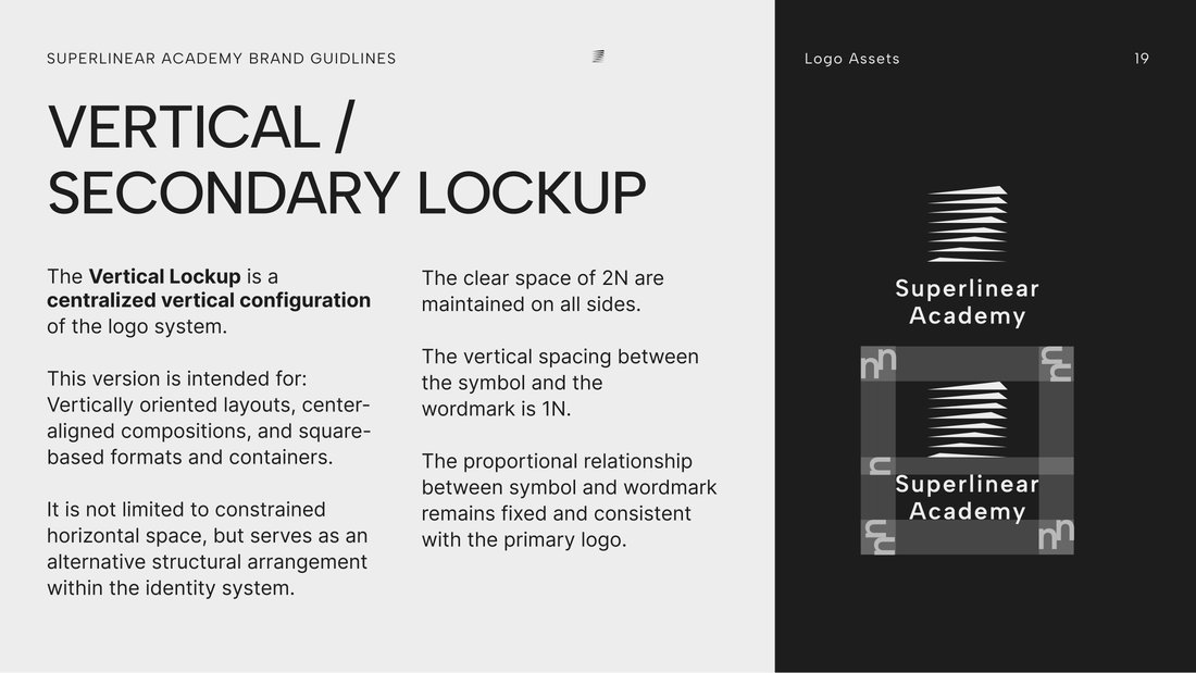 Guideline page for the vertical secondary lockup, with its 2N clear space marked