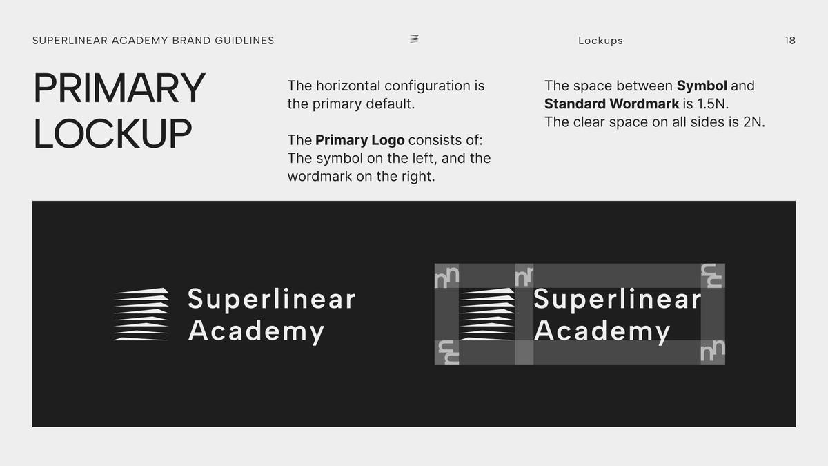 Primary lockup page from the Superlinear Academy brand guidelines