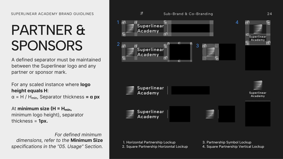Guideline page for partner and sponsor lockups, with placeholder blocks where partner marks go