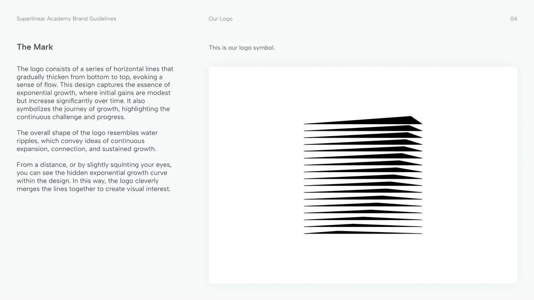 The Mark page from the original brand guideline: the earlier symbol of tapered horizontal lines