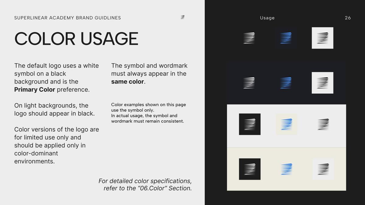 Early draft of the colour usage page, testing the logo on twelve background colours