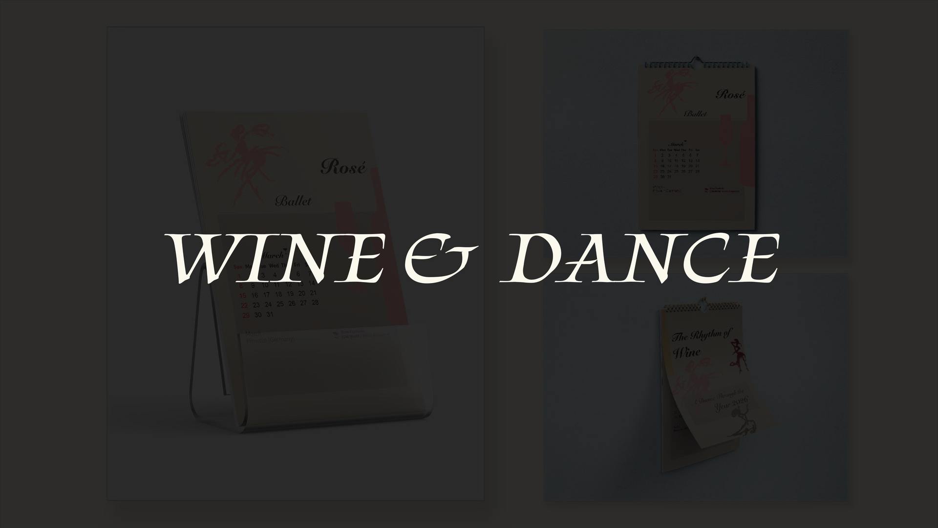 Wine & Dance title over a dimmed photo of the calendar