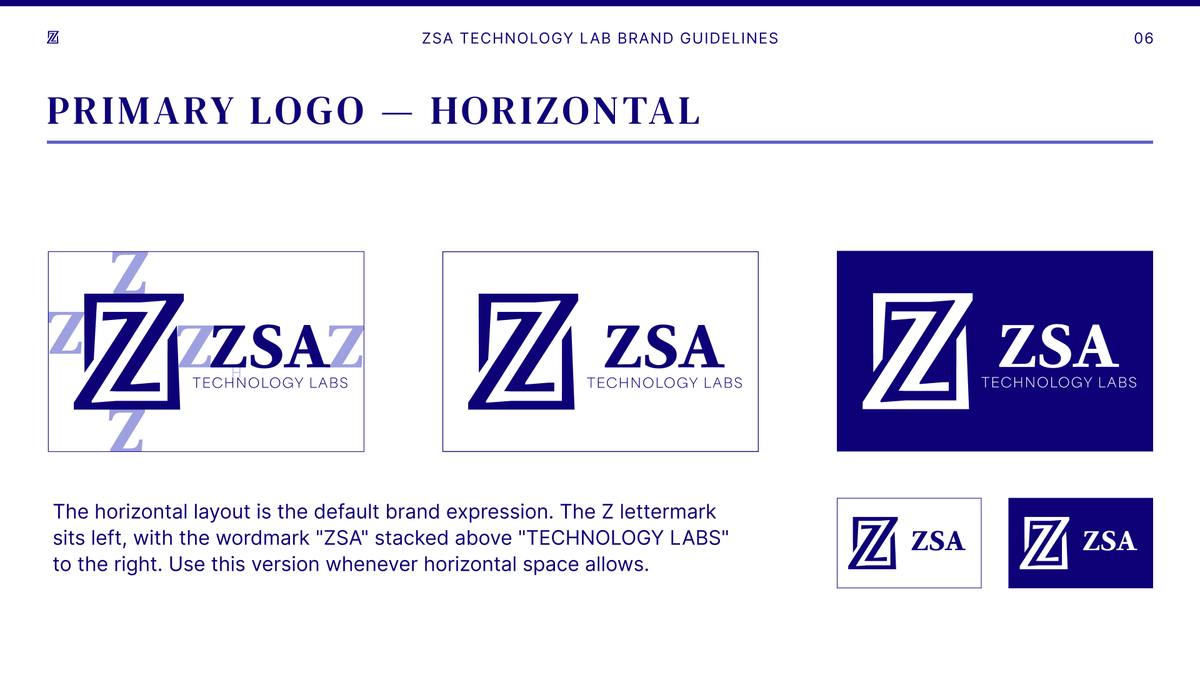 Guidelines page with the horizontal ZSA logo lockups