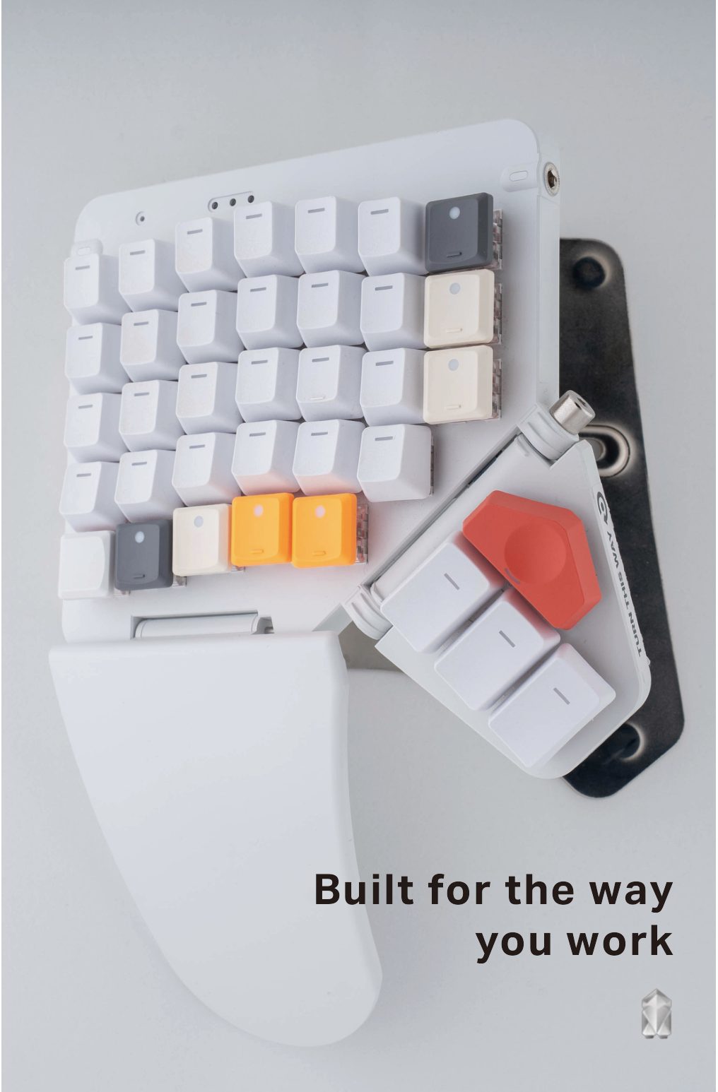Poster: one half of the Moonlander from above, Built for the way you work