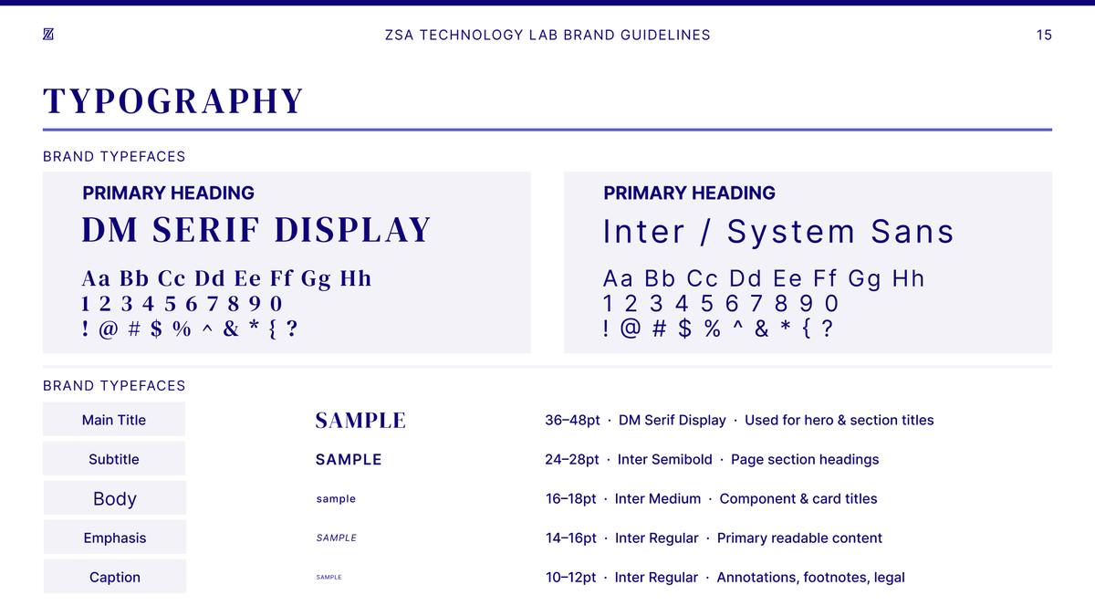Guidelines page with DM Serif Display and Inter